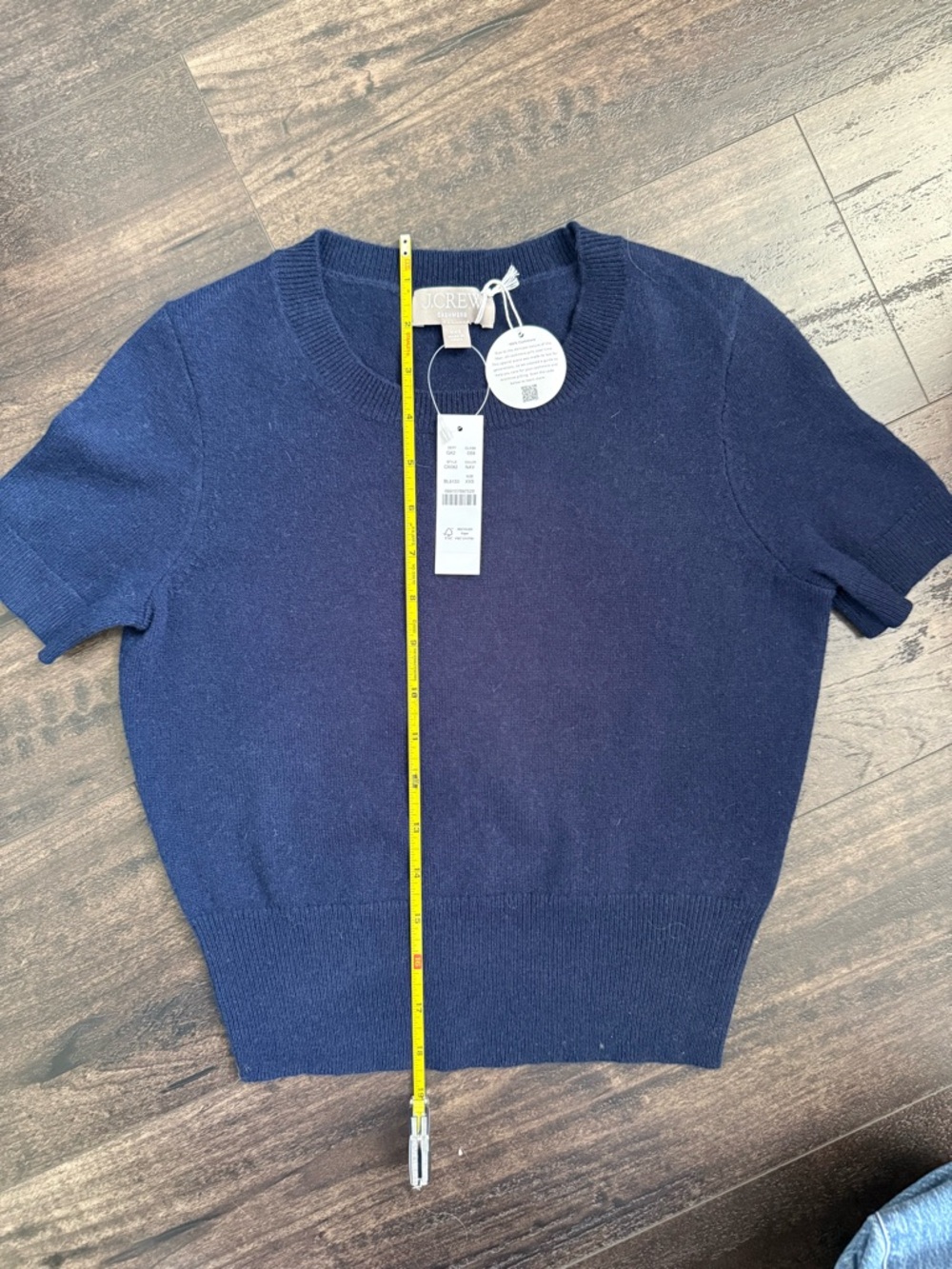 J.Crew Navy Cashmere Shrunken Tee XXS NWT | Cropped Knit Top | Quiet Luxury - Picture 4 of 8
